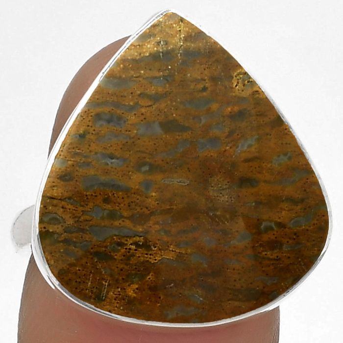 Natural Palm Root Fossil Agate Ring size-7.5 SDR178340 R-1001, 18x20 mm