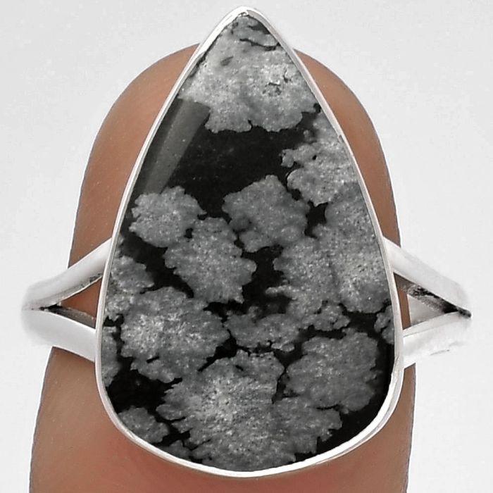 Natural Snow Flake Obsidian Ring size-8.5 SDR178406 R-1002, 13x20 mm