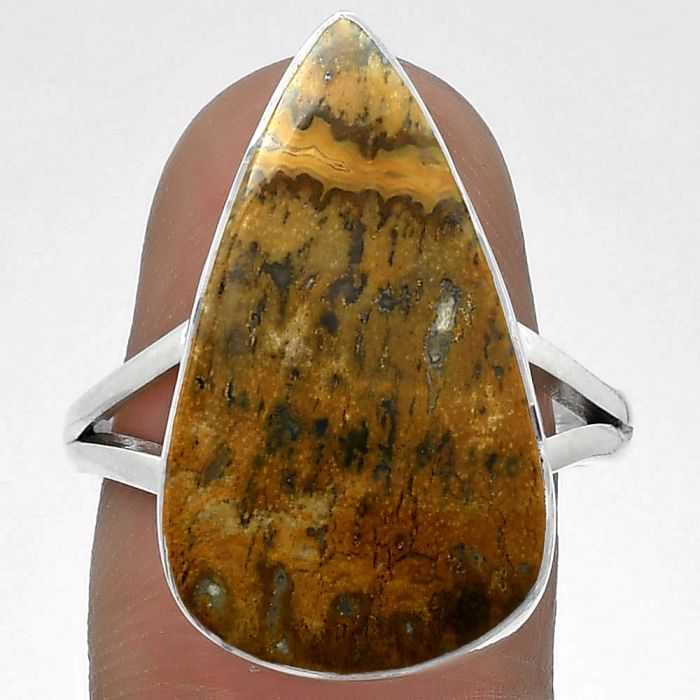 Natural Palm Root Fossil Agate Ring size-9 SDR178460 R-1002, 13x23 mm