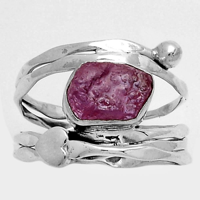 Valentine Gift Heart - Pink Tourmaline Rough Ring size-7.5 SDR178985 R-1135, 6x9 mm