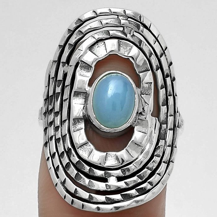 Natural Blue Chalcedony Ring size-7.5 SDR179174 R-1601, 6x8 mm