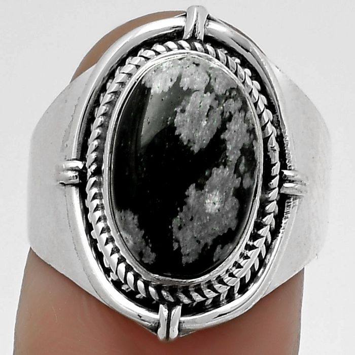 Natural Snow Flake Obsidian Ring size-7 SDR179370 R-1539, 9x13 mm