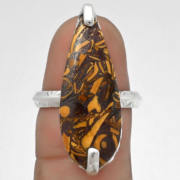 Natural Coquina Fossil Jasper - India Ring size-7 SDR179734 R-1089, 11x27 mm