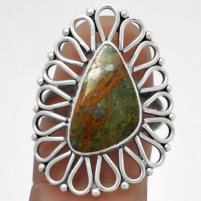 Natural Turkish Rainforest Chrysocolla Ring size-7 SDR179775 R-1527, 10x16 mm