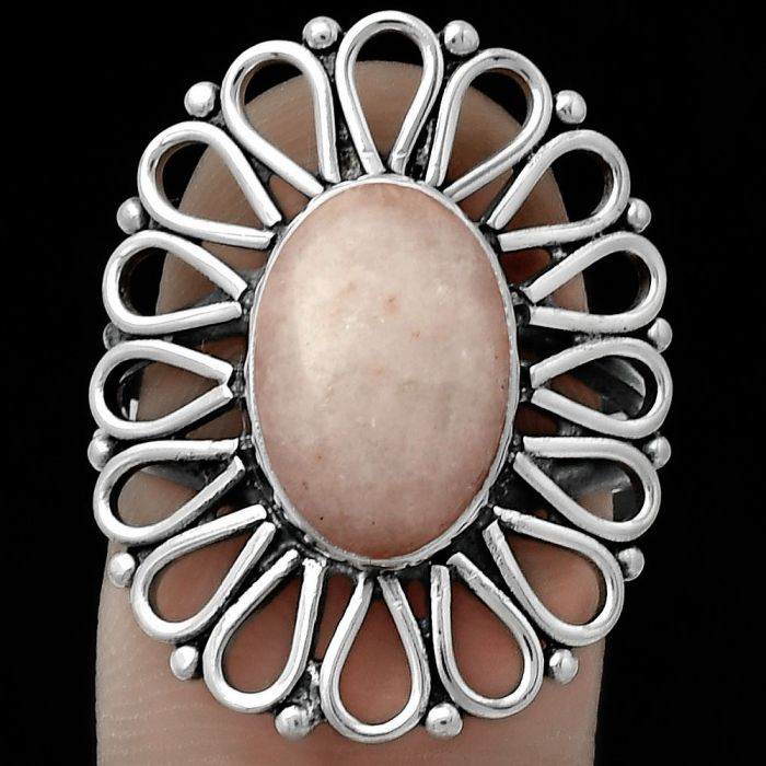 Natural Pink Scolecite Ring size-7.5 SDR179789 R-1527, 8x12 mm