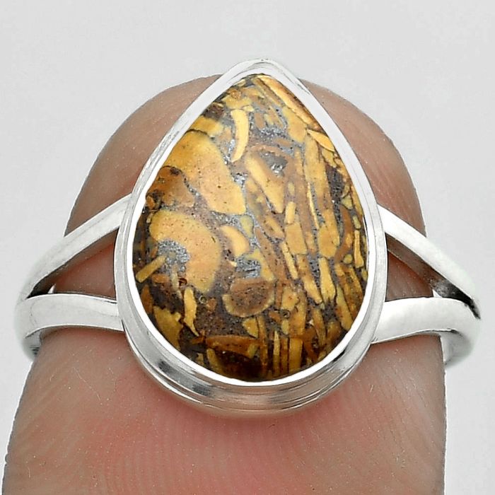 Coquina Fossil Jasper - India Ring size-7.5 SDR179906 R-1008, 10x14 mm