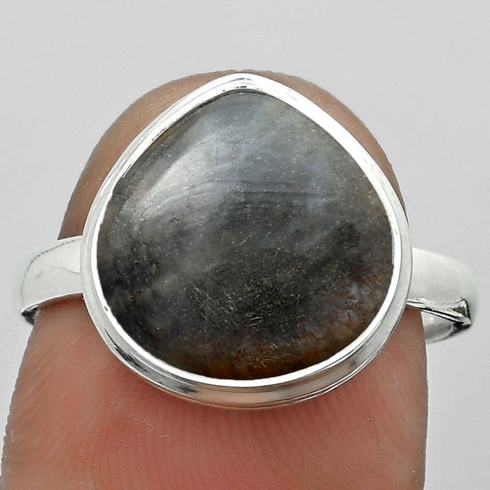 Natural Root Plume Agate Ring size-8.5 SDR179928 R-1007, 13x13 mm
