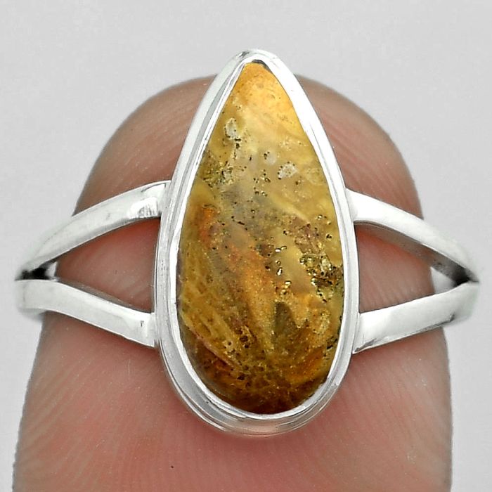 Natural Palm Root Fossil Agate Ring size-7.5 SDR179933 R-1008, 7x15 mm