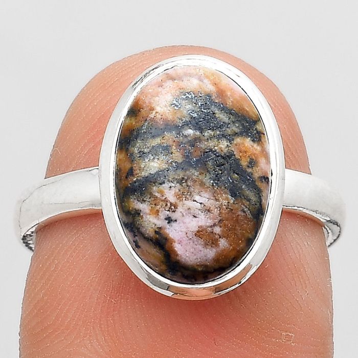 Natural Rhodonite Ring size-7.5 SDR180108 R-1007, 9x13 mm
