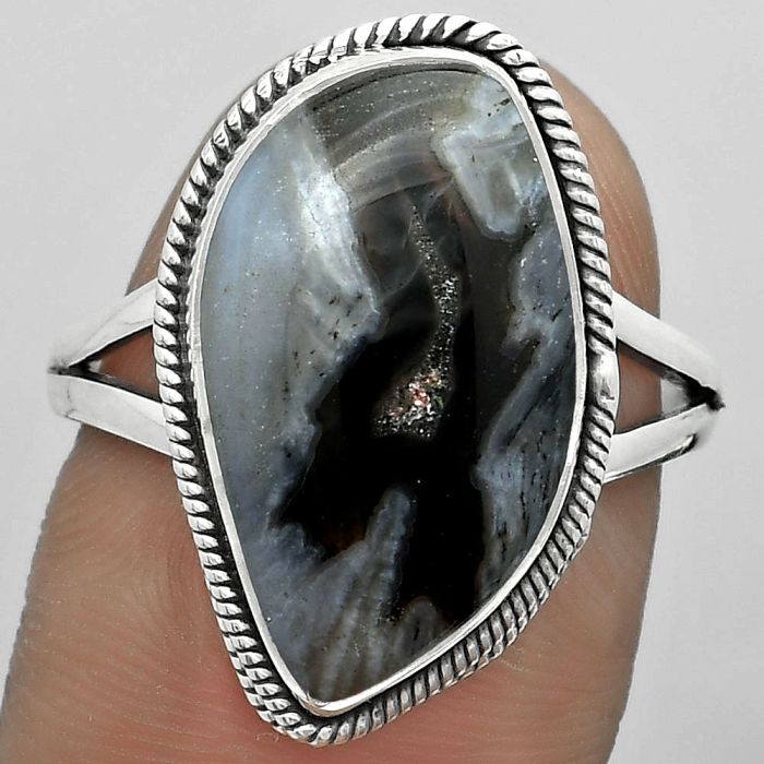 Natural Tube Moss Agate Ring size-8.5 SDR180315 R-1010, 11x19 mm