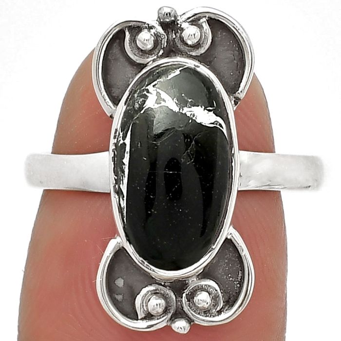 Natural Obsidian And Zinc Ring size-7 SDR180536 R-1121, 7x13 mm