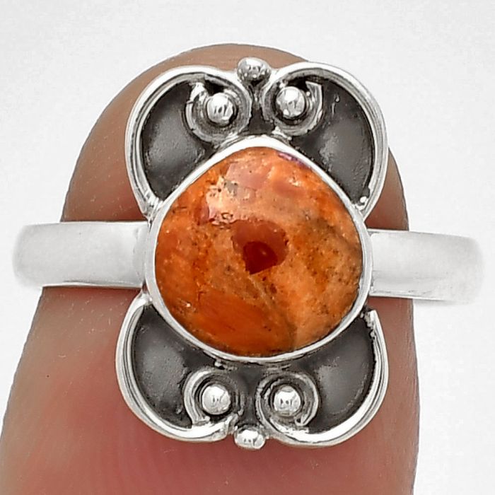 Natural Red Sponge Coral Ring size-7 SDR180544 R-1121, 8x8 mm