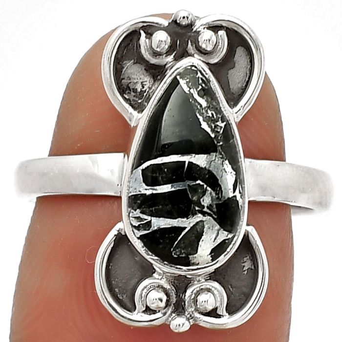 Natural Obsidian And Zinc Ring size-7 SDR180548 R-1121, 7x12 mm