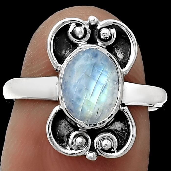 Natural Rainbow Moonstone - India Ring size-7 SDR180565 R-1121, 7x9 mm