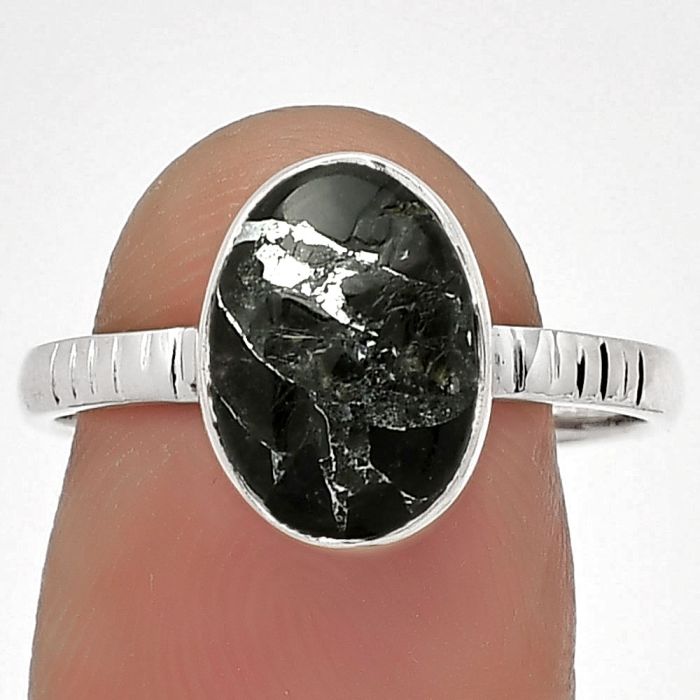 Natural Obsidian And Zinc Ring size-8.5 SDR180672 R-1191, 8x12 mm