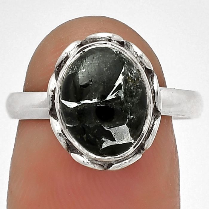 Natural Obsidian And Zinc Ring size-7.5 SDR180722 R-1198, 8x11 mm