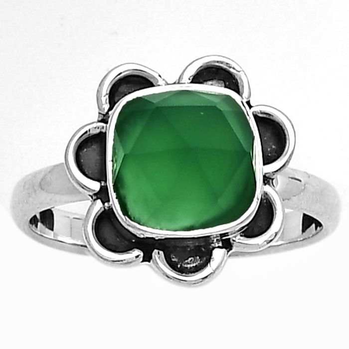 Faceted Natural Green Onyx Ring size-7 SDR180728 R-1092, 8x8 mm