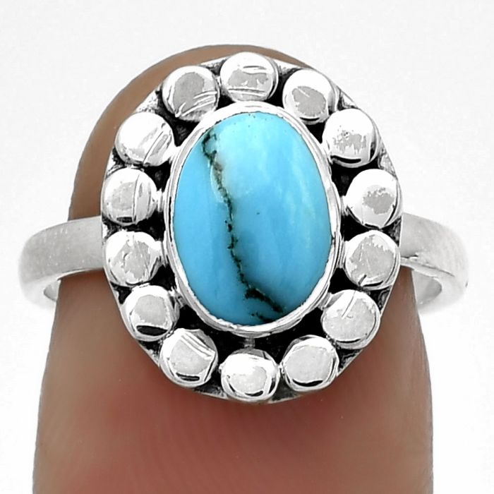 Natural Turquoise Morenci Mine Ring size-7 SDR180745 R-1174, 7x9 mm