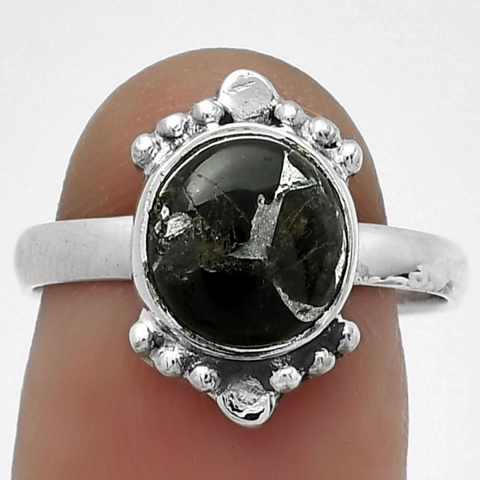 Natural Obsidian And Zinc Ring size-8 SDR180806 R-1127, 9x9 mm