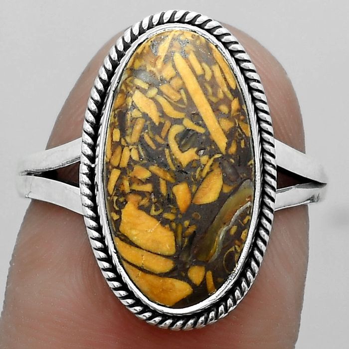 Coquina Fossil Jasper - India Ring size-7.5 SDR180830 R-1010, 9x17 mm