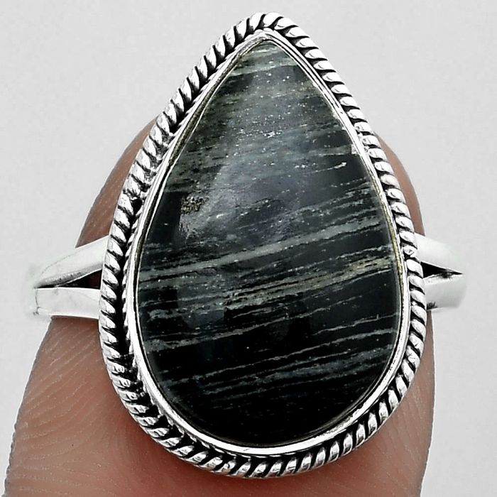 Natural Silver Leaf Obsidian Ring size-8 SDR180901 R-1010, 12x18 mm