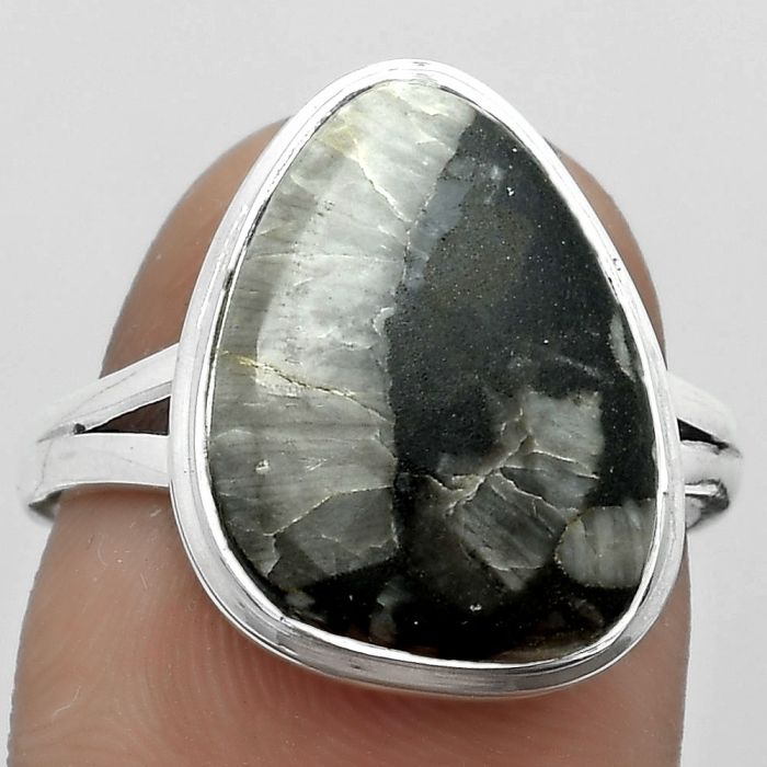 Natural Mexican Cabbing Fossil Ring size-8 SDR181042 R-1008, 12x16 mm