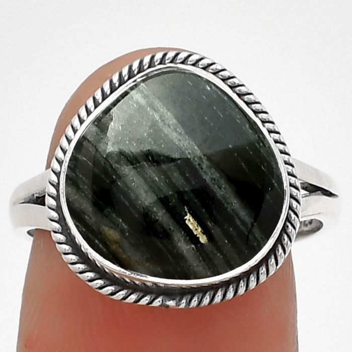 Natural Silver Leaf Obsidian Ring size-8 SDR181452 R-1010, 13x13 mm
