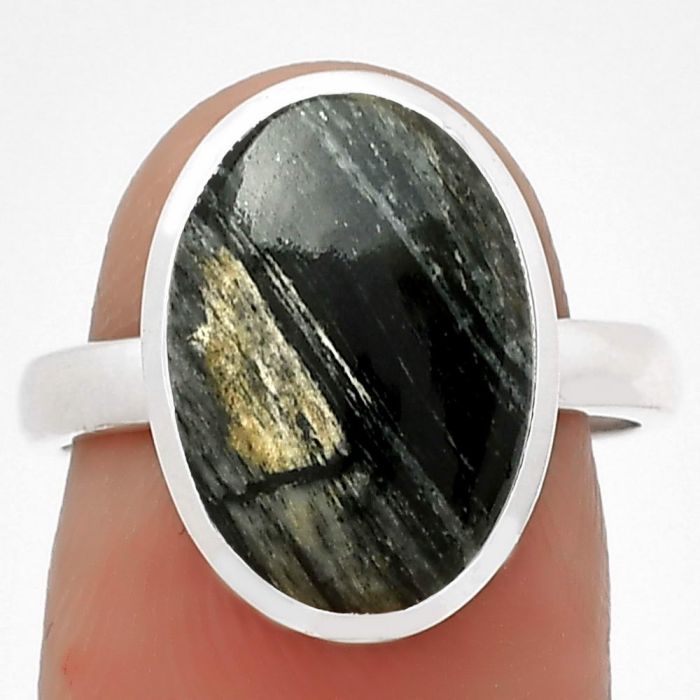Natural Silver Leaf Obsidian Ring size-7.5 SDR181493 R-1004, 10x15 mm