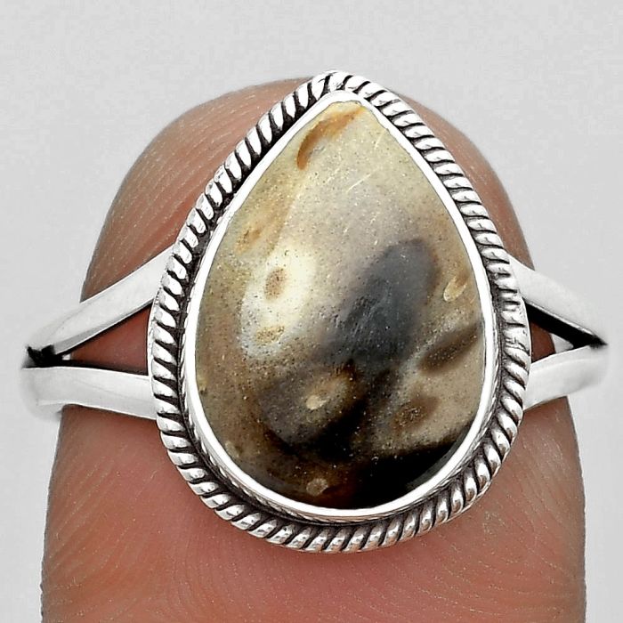 Natural Palm Root Fossil Agate Ring size-8 SDR181679 R-1010, 10x14 mm