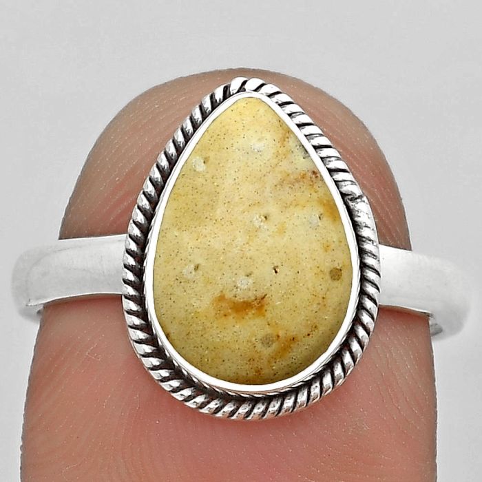 Natural Palm Root Fossil Agate Ring size-8.5 SDR181710 R-1009, 9x13 mm