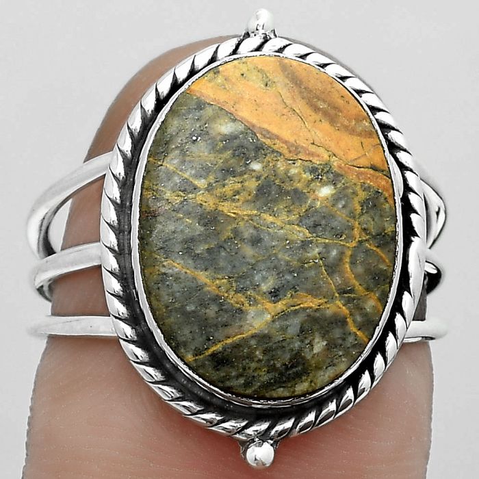 Natural Moroccan Yellow Jacket Jasper Ring size-7 SDR181840 R-1010, 12x16 mm