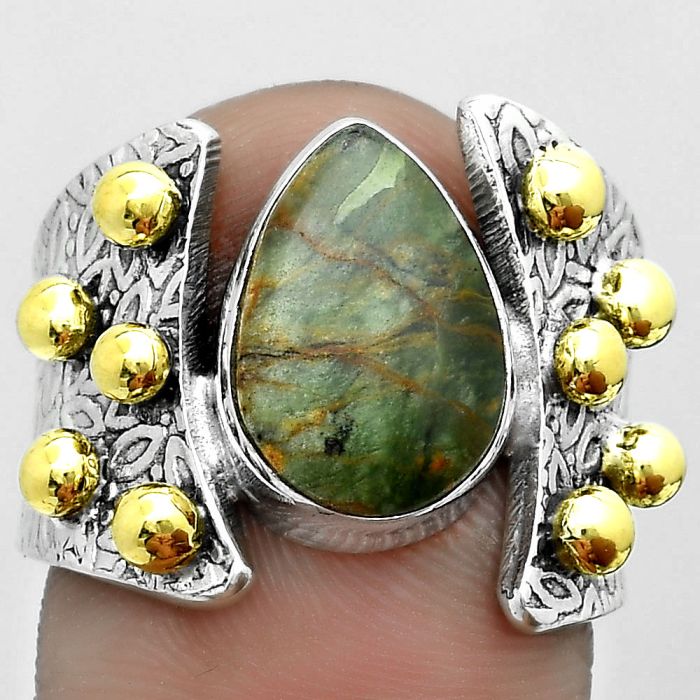 Two Tone - Turkish Rainforest Chrysocolla Ring size-7 SDR181848 R-1367, 9x13 mm