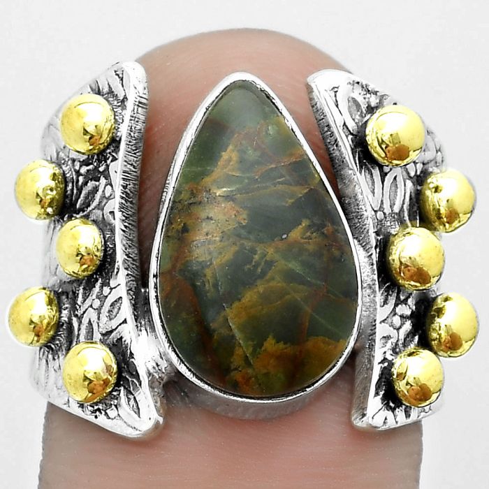 Two Tone - Turkish Rainforest Chrysocolla Ring size-6 SDR181849 R-1367, 9x15 mm