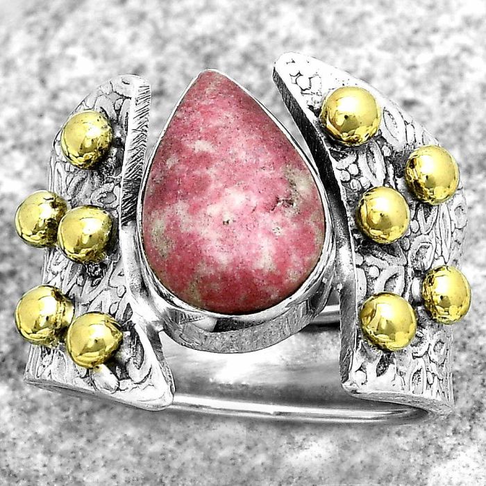 Two Tone - Pink Thulite - Norway Ring size-8 SDR181861 R-1367, 9x13 mm