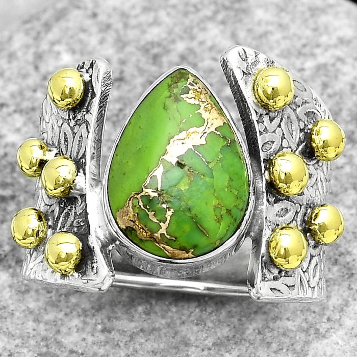 Two Tone - Copper Green Turquoise Ring size-7.5 SDR181866 R-1367, 10x14 mm
