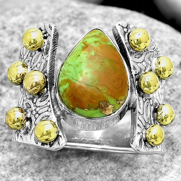 Two Tone - Copper Green Turquoise Ring size-6 SDR181890 R-1367, 9x12 mm