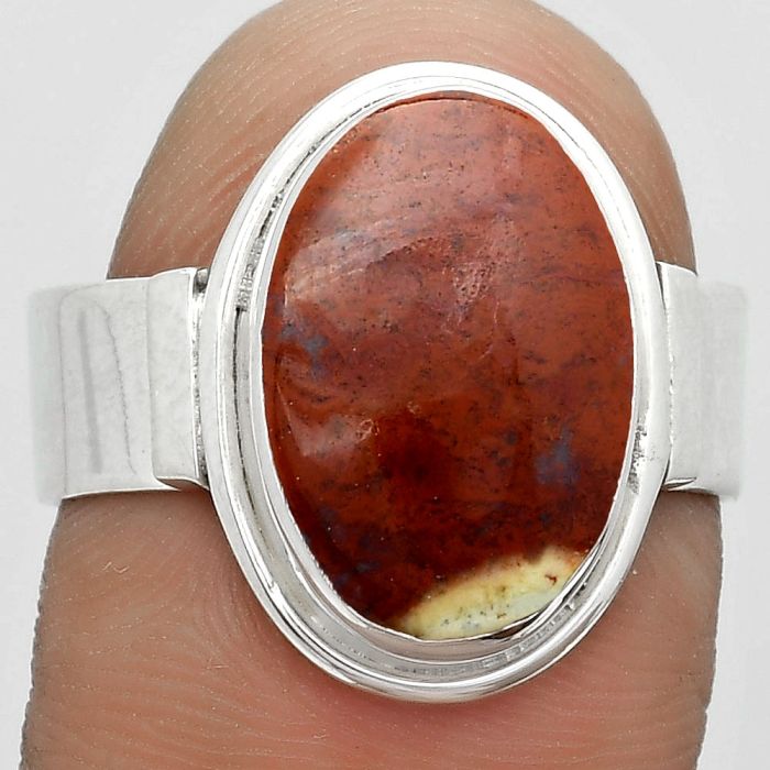 Natural Red Moss Agate Ring size-8 SDR182048 R-1521, 10x15 mm