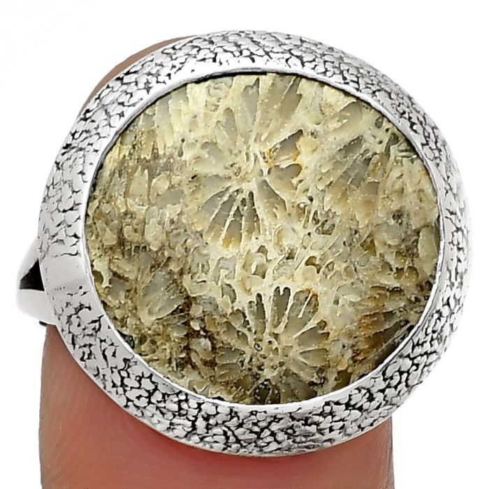 Natural Flower Fossil Coral Ring size-9.5 SDR182134 R-1307, 16x16 mm