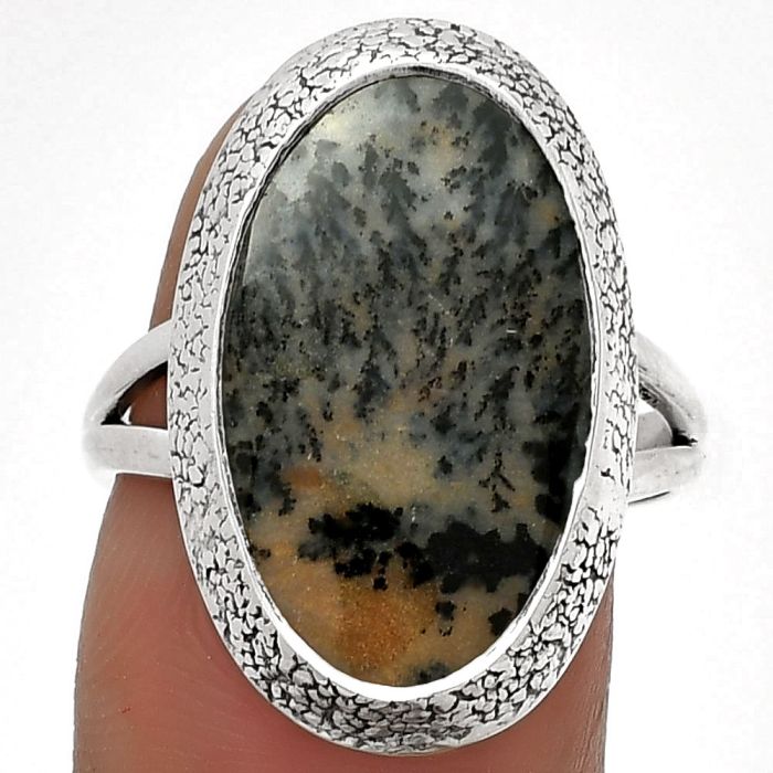 Natural Russian Honey Dendrite Opal Ring size-8 SDR182137 R-1307, 12x19 mm