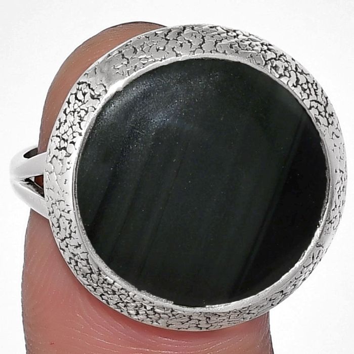 Natural Black Lace Obsidian Ring size-9.5 SDR182144 R-1307, 17x17 mm