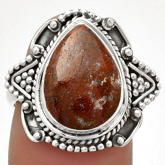 Natural Red Moss Agate Ring size-8 SDR182198 R-1557, 10x14 mm