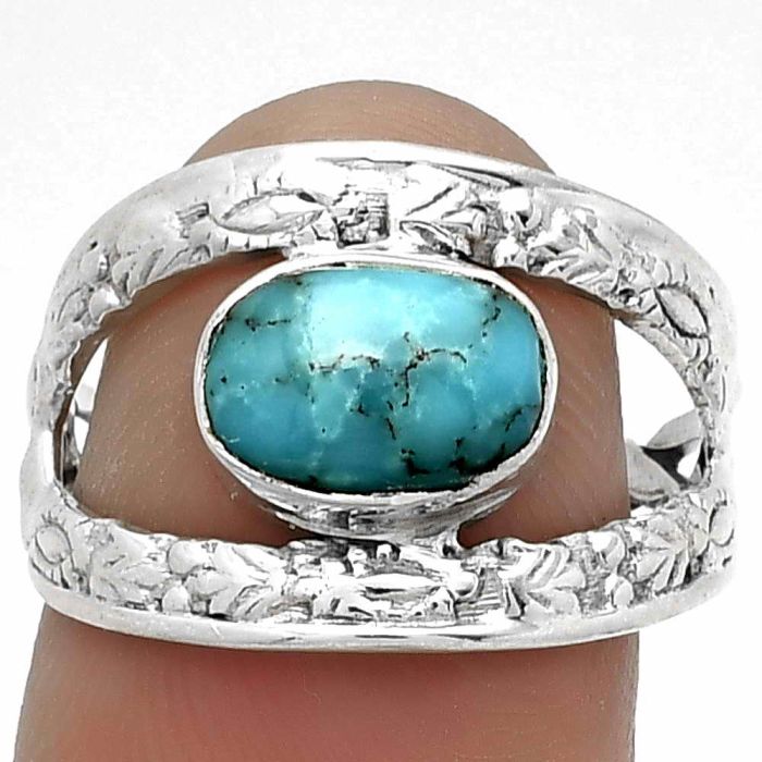 Natural Kingman Turquoise 925 Sterling Silver Ring s.7.5 Jewelry R-1426, 6x9 mm