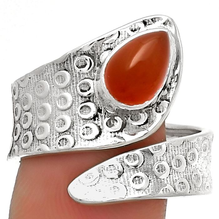 Adjustable - Natural Carnelian Ring size-9.5 SDR182569 R-1374, 6x9 mm