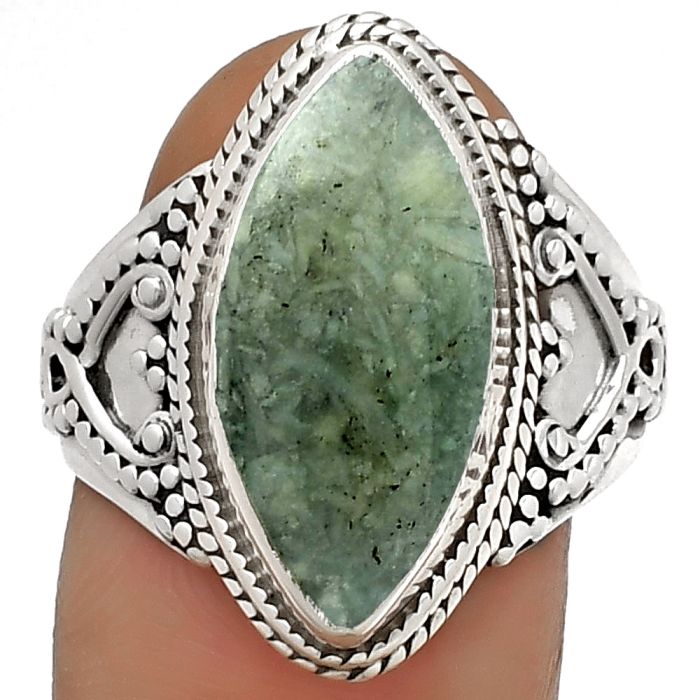 Dendritic Chrysoprase - Africa 925 Sterling Silver Ring s.9 Jewelry SDR182592 R-1281, 9x19 mm