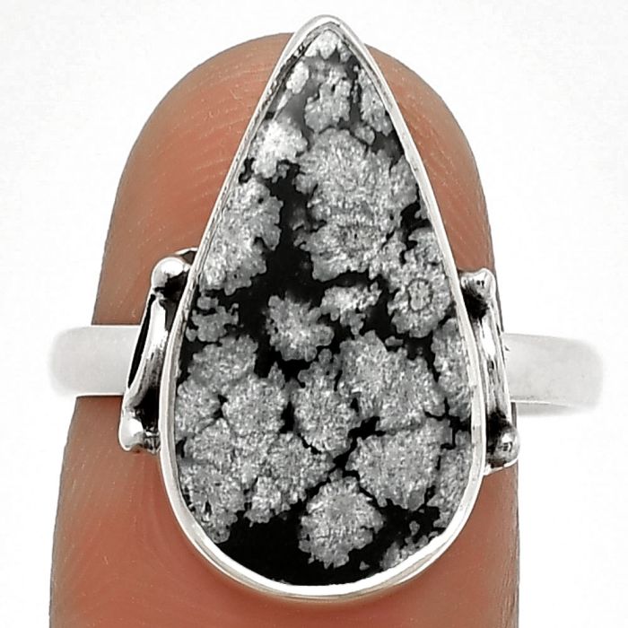 Natural Snow Flake Obsidian Ring size-8.5 SDR182756 R-1198, 11x19 mm