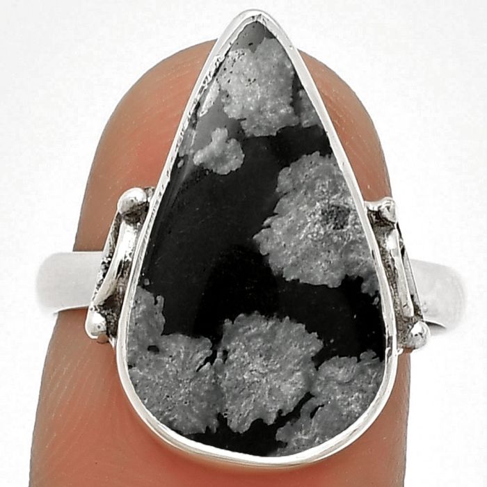Natural Snow Flake Obsidian Ring size-8 SDR182772 R-1198, 12x20 mm