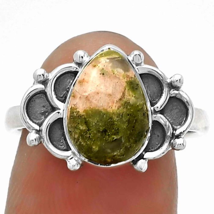 Natural Unakite Ring size-8 SDR183066 R-1104, 8x11 mm