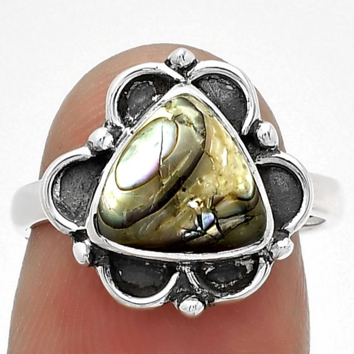Natural Copper Abalone Shell Ring size-6 SDR183110 R-1092, 9x9 mm
