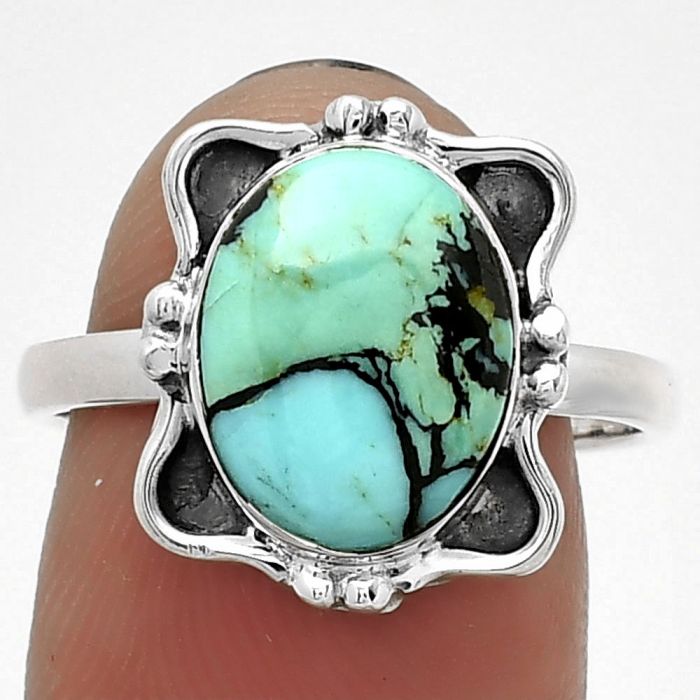 Natural Lucky Charm Tibetan Turquoise Ring size-8 SDR183213 R-1103, 9x12 mm