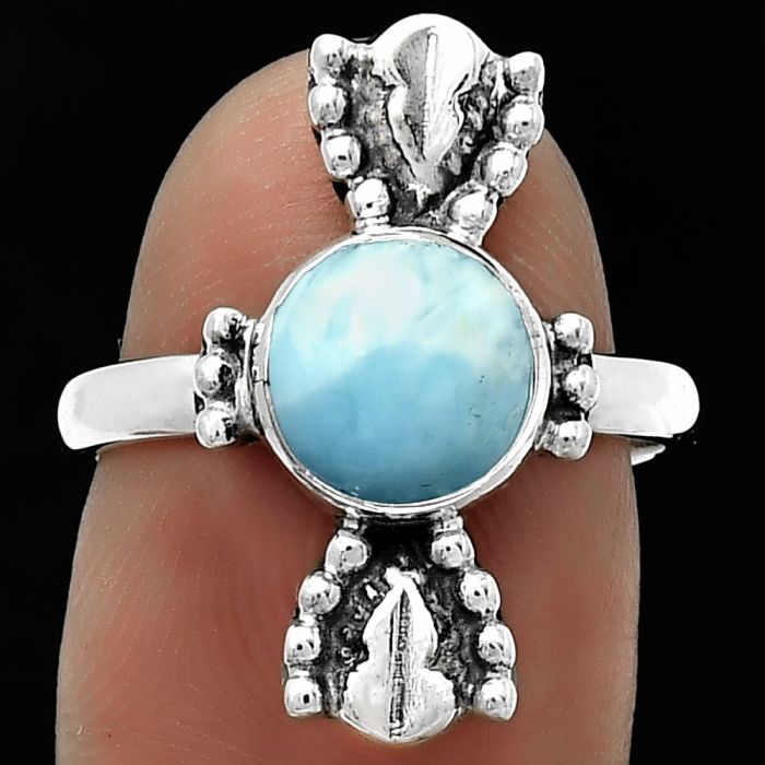 Natural Larimar (Dominican Republic) Ring size-7 SDR183304 R-1126, 8x8 mm